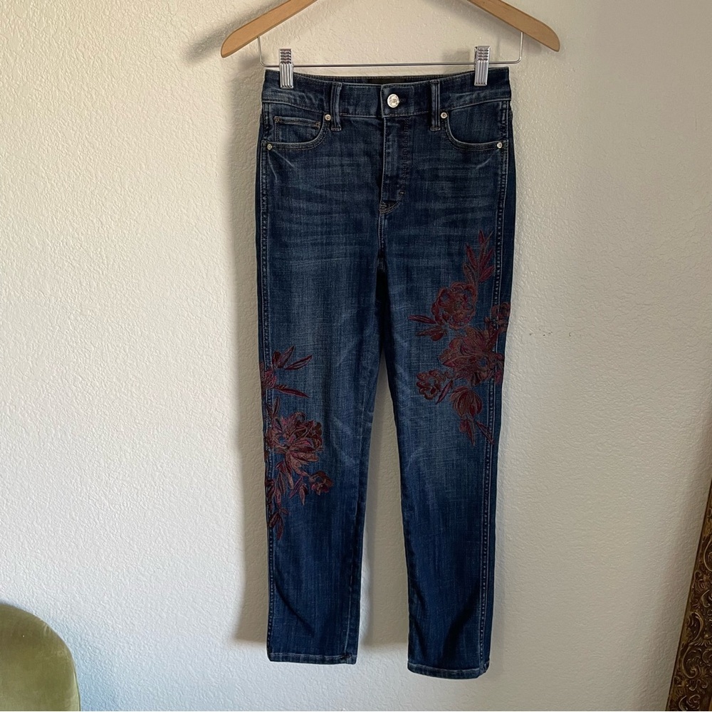 White House Black Market High Rise Straight Everyday Soft Embroidered Jeans